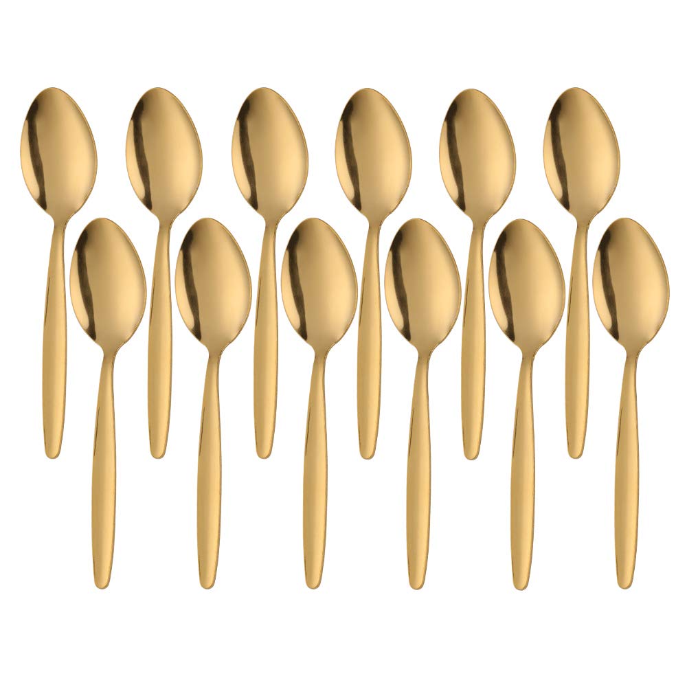 Łyżki do espresso ze stali nierdzewnej, zestaw 12 mini łyżeczek do kawy na deser, herbatę, przekąskę, małe, 11,5 cm, złote łyżki, kolekcja ekonomiczna