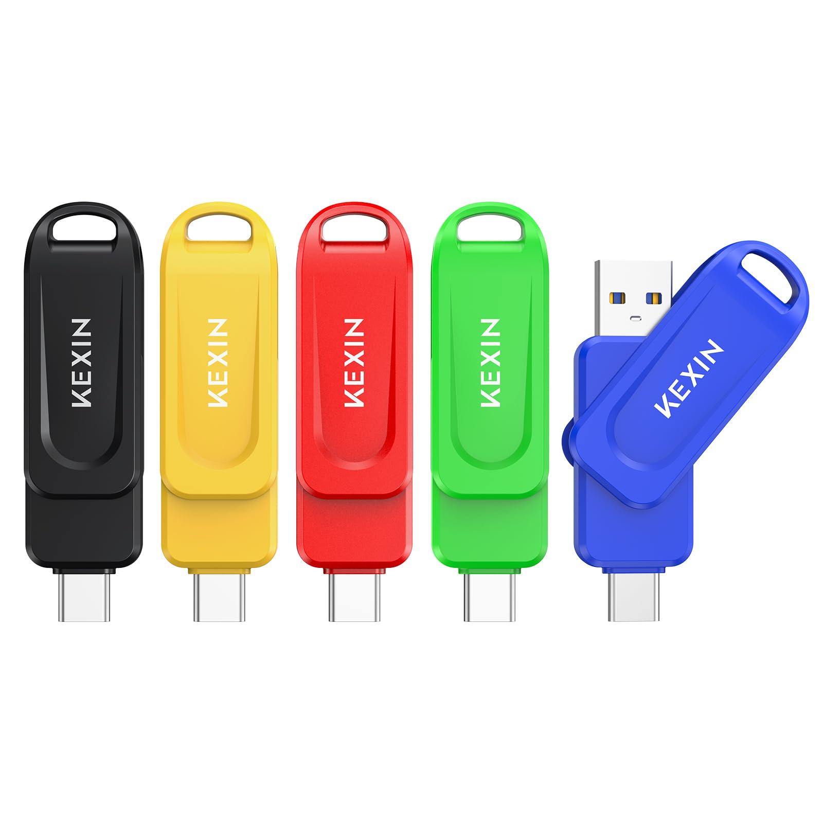 KEXIN Dual 32GB Flash Drive 5 Pack USB-A &amp; Type-C Thumb Drive 3.0 100MB/s Swivel USB Drive 32GB Memory Stick for Smartphone Tablet iPhone 15/16 Car Game Console,32GB 5 Pack
