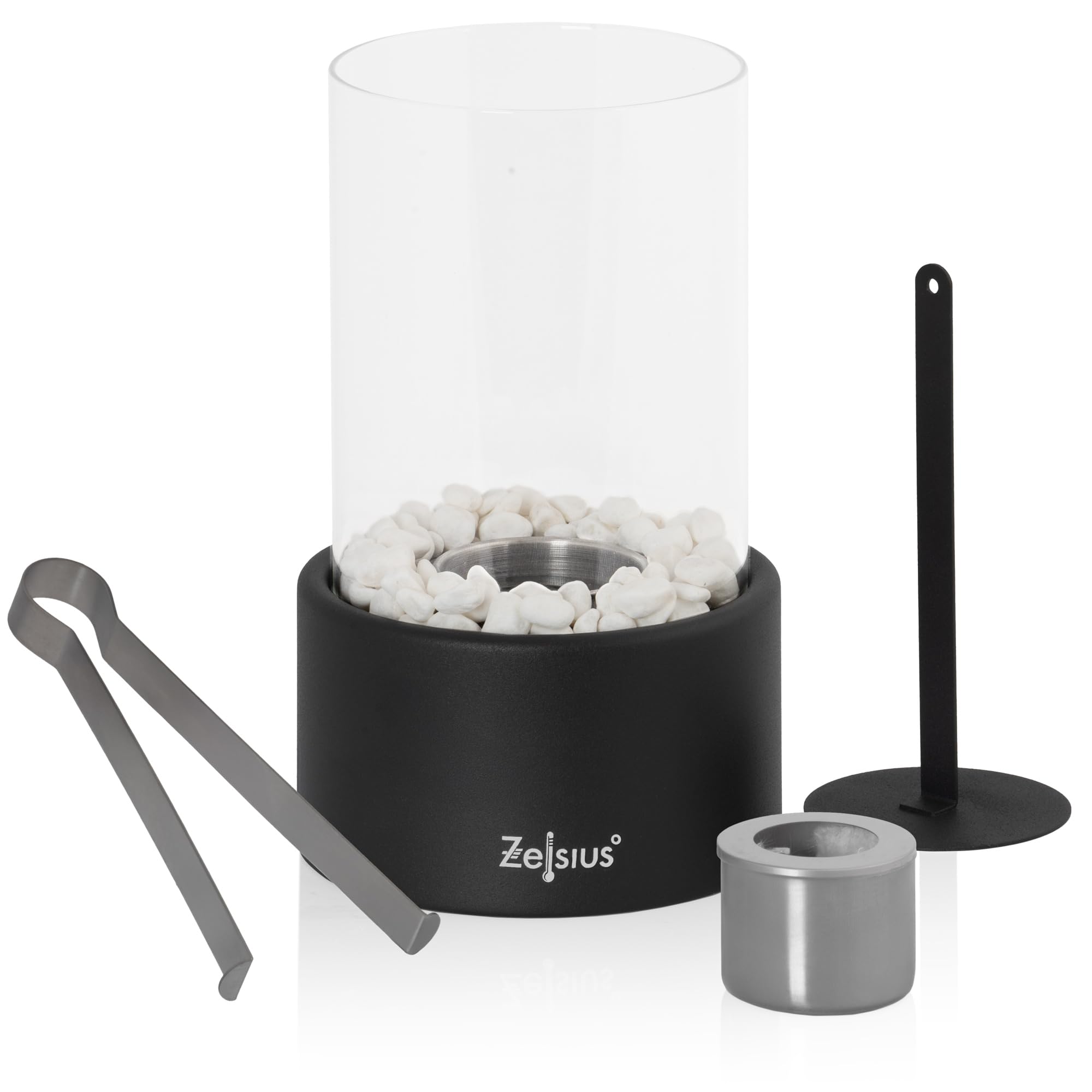 Camino Da Tavolo Zelsius A Bioetanolo - Nero Con Pietre Decorative