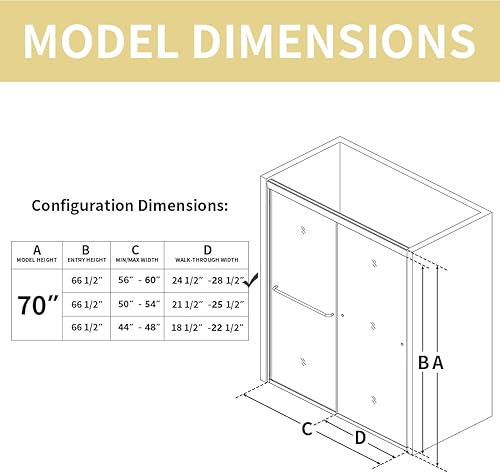 Miniatura 63 de Puerta de ducha deslizante sin marco de 44-48 pulgadas de ancho x 70 pulgadas de alto, puerta de ducha deslizante con vidrio templado SGCC Silding