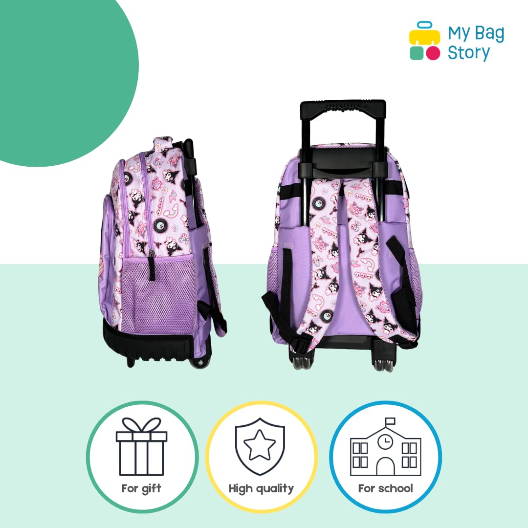 mybagstory | Mochila con ruedas Kuromi | Mochila escolar 3 compartimentos | Escuela Primaria Niña y Niño | Morado de Alta Resistencia | Ideal para regresar a la escuela y CP CE1 CE2