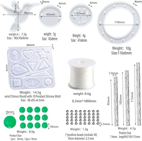 Miniatura 6 de Campanillas de viento Moldes de silicona para campanillas de colibrí, moldes de resina, kit de silicona para decoración de campanas de viento para