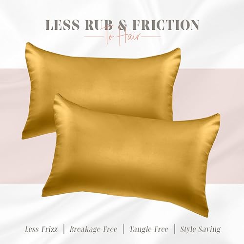 Miniatura 6 de Elegant Comfort Juego de fundas de almohada de satén sedoso y lujoso de 2 piezas para una piel y cabello más saludables, cierre de cremallera oculto
