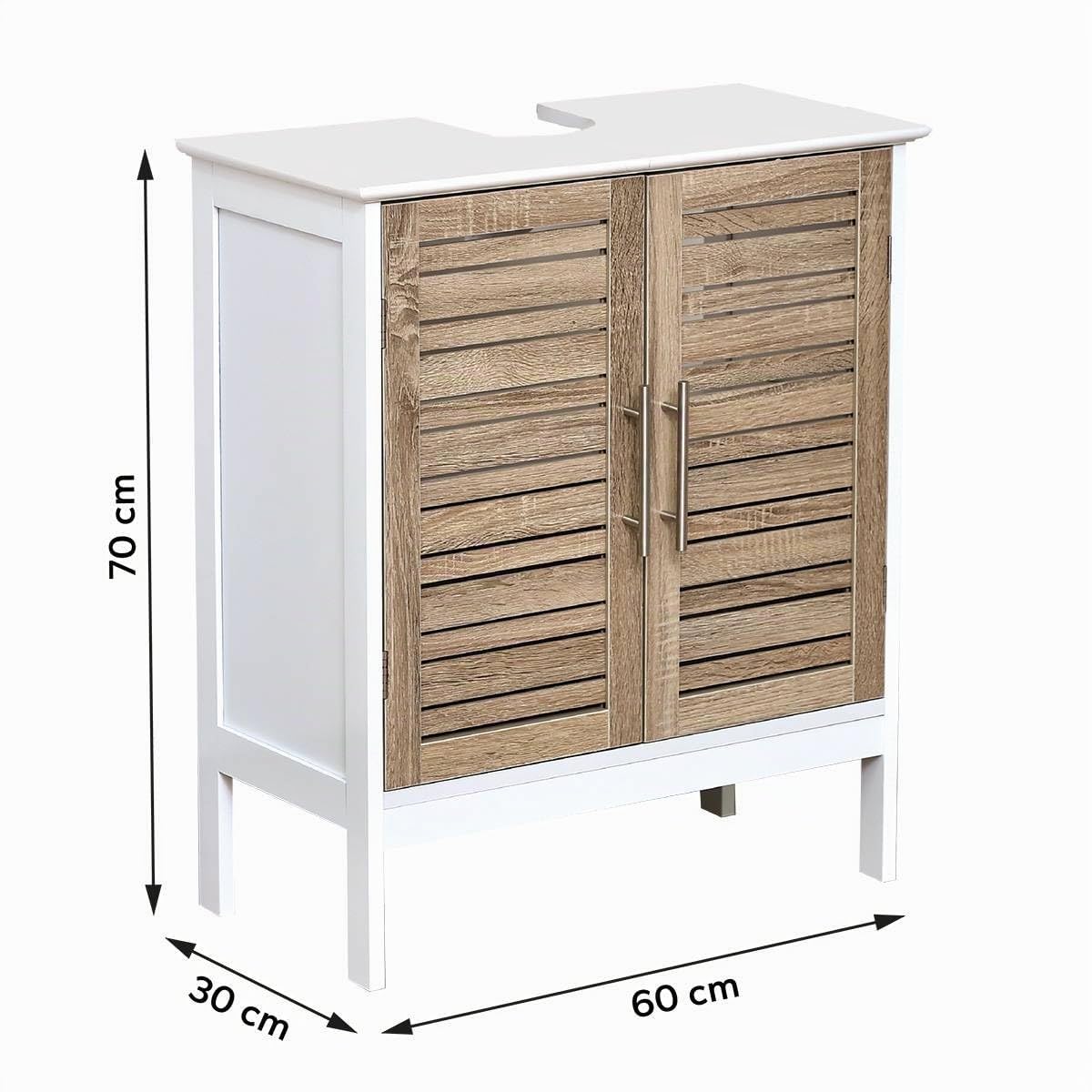 TENDANCE - Meuble sous Lavabo MDF 2 Portes/1 Etagère Intérieure - Stockholm - Salle de Bain - Meubles Salle de Bain