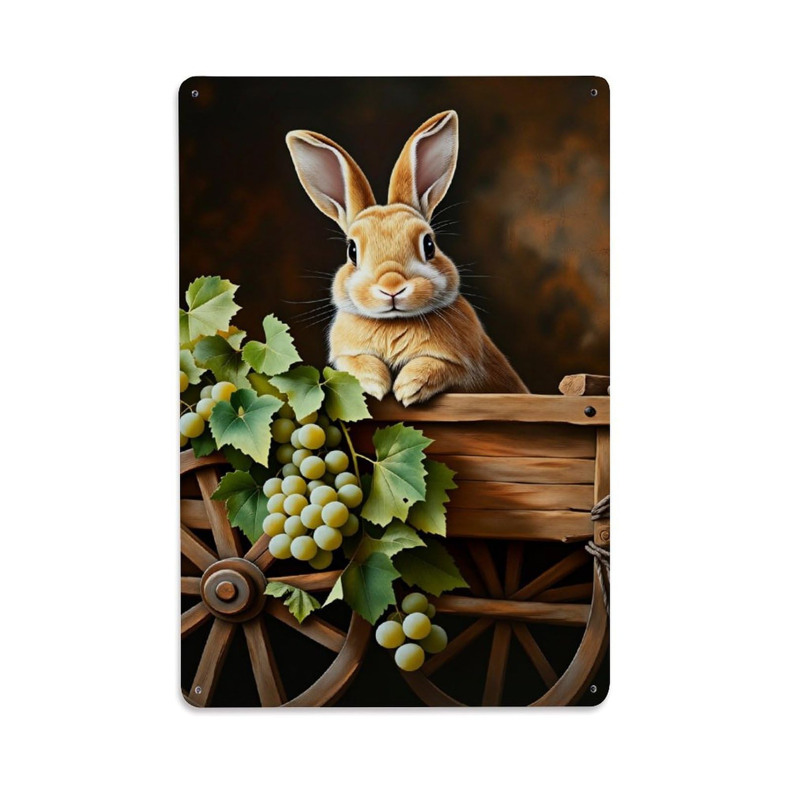 Enderetf Vintage Rabbit Grape Vine Cart Wood Tin Sign Metal Poster, Home Bar Garage Man Cave Cafe Indoor & Outdoor Wall Decoration 8X12inches