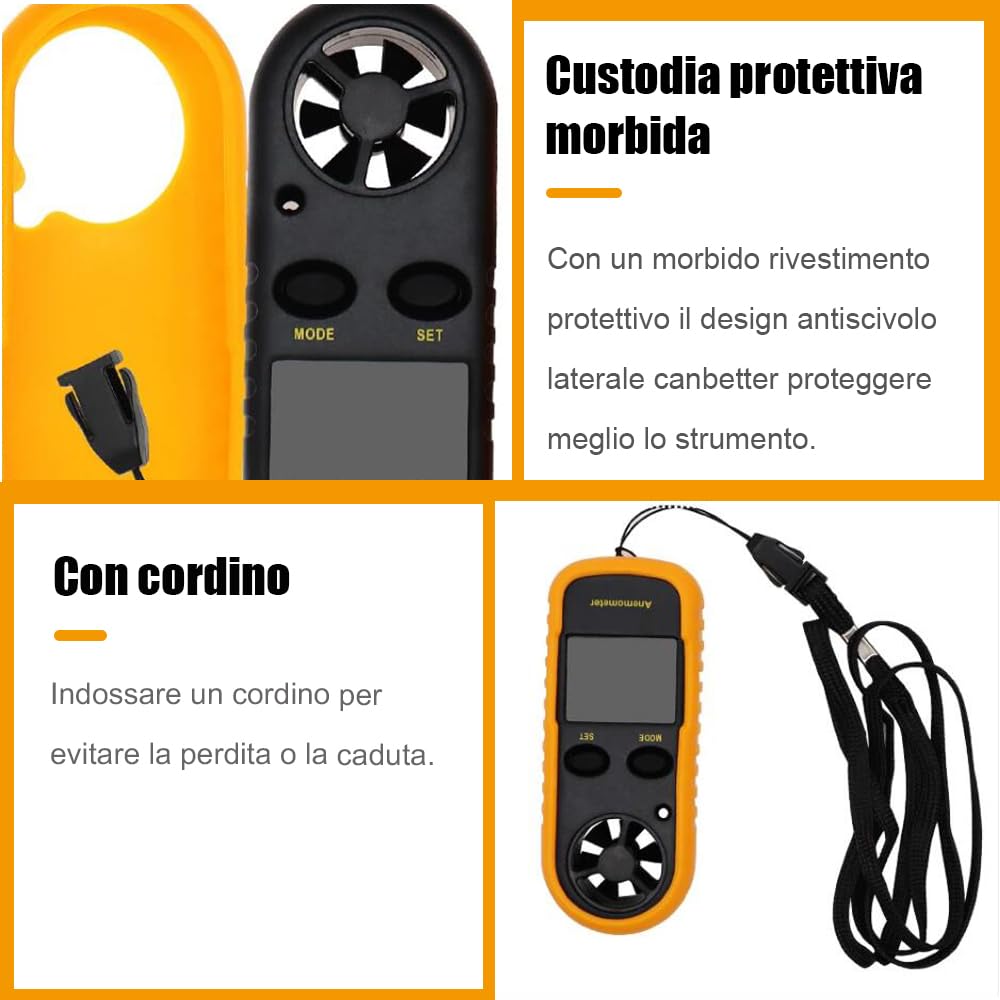 Anemometro Portatile Digitale Esterno per Velocità Vento con Termometro Retroilluminato per Windsurf, Vela, Pesca, Riprese