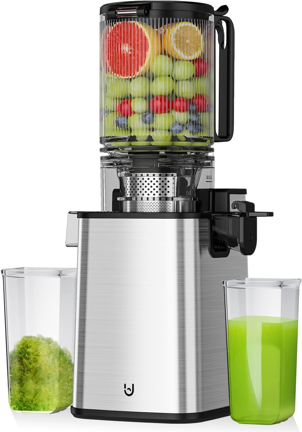 Cold Press Juicer, 5.8" Wide Feed Chute Juice Extractor Machine with 400W, High Juice Yield, Slow Masticating Juicer for Whole Vegetables & Fruits, Stainless Steel