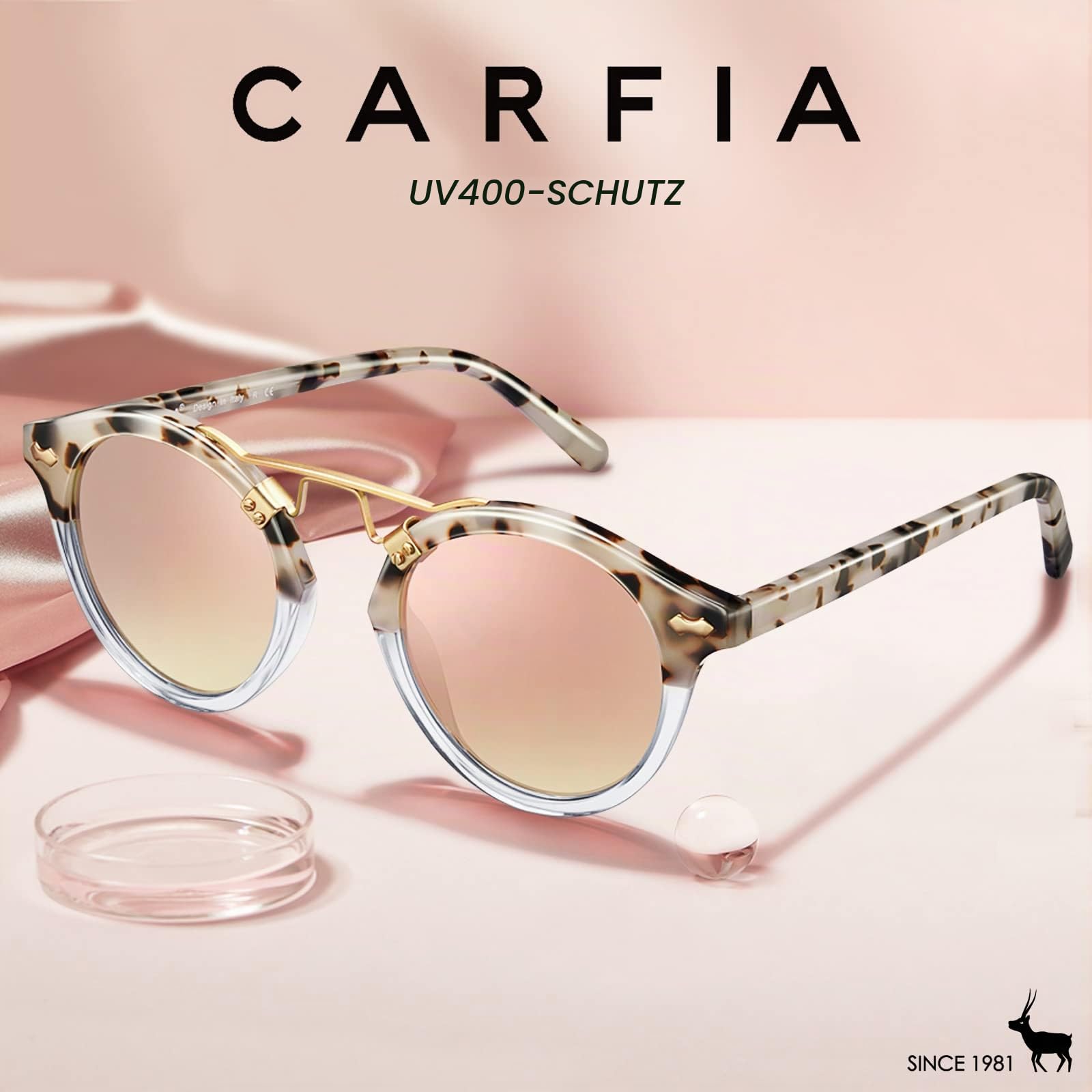 CARFIA Damen Runde Sonnenbrille UV400 Polarisiert Schmales Gesicht Trendy Metal Bridge Frauenbrillen