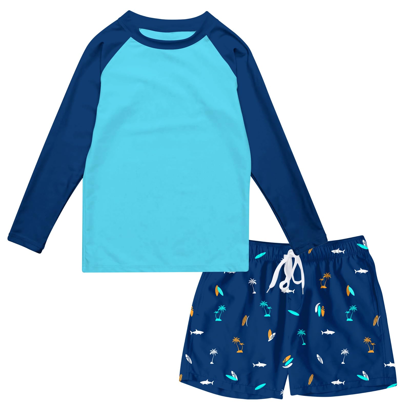kids4ever UV Badeanzug Jungen Langarm Schnelltrocknend Badebekleidung 3D Druck Schwimmanzug Zweiteiliger Schwimmshirt Kinder Badeshorts für 4-12 Jahre