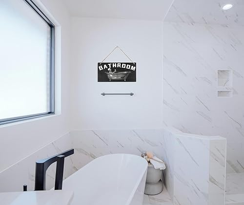Miniatura 5 de DZQUY Letrero de madera para baño, esqueleto de baño, letrero colgante de calavera para baño, decoración de madera, placa de arte de pared,