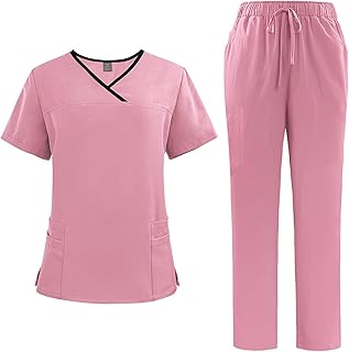 Uniformes Médicos para Mujer Traje Separado Cuello en V Top y Pantalones Jogging con Cuatro Bolsillos Color Puro Secado Rápido Uniformes Médicos DK51
