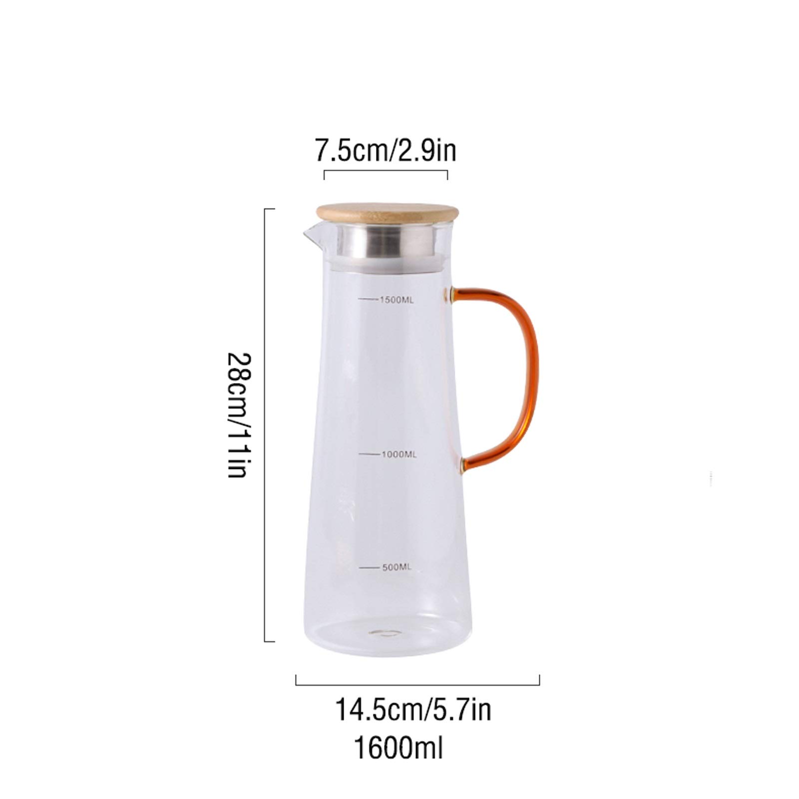 LOWLIU Caraffe di tè Freddo Brocca di Vetro con Coperchio del Filtro Caraffa in Vetro con Una Linea di Laurea di precisione for la brocca di Succo di tè Freddo, Bevande Fredde/Calde brocche