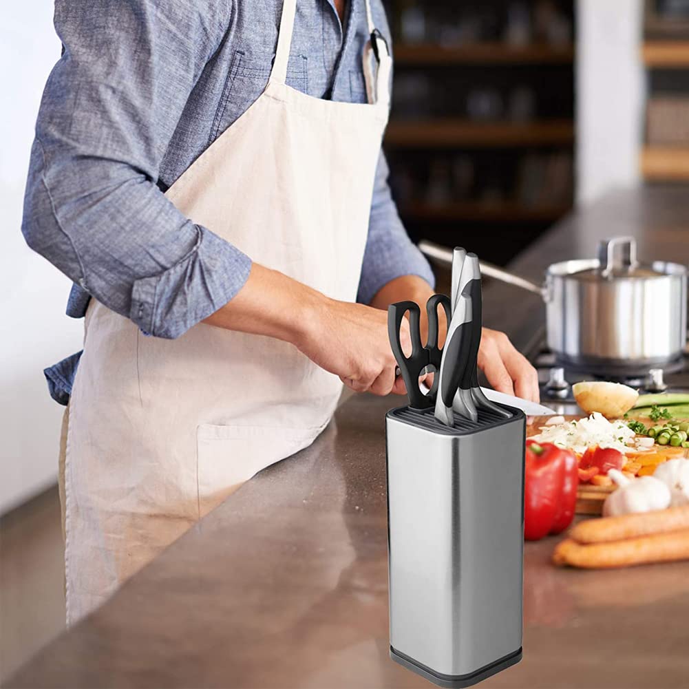 Soporte Cuchillos Cocina, Bloque Cuchillos Sin Cuchillos, Bloque Cuchillos Universal, con Ranura para Tijera y Orificio de Drenaje, para Guardar Varios Cuchillos y Tijeras