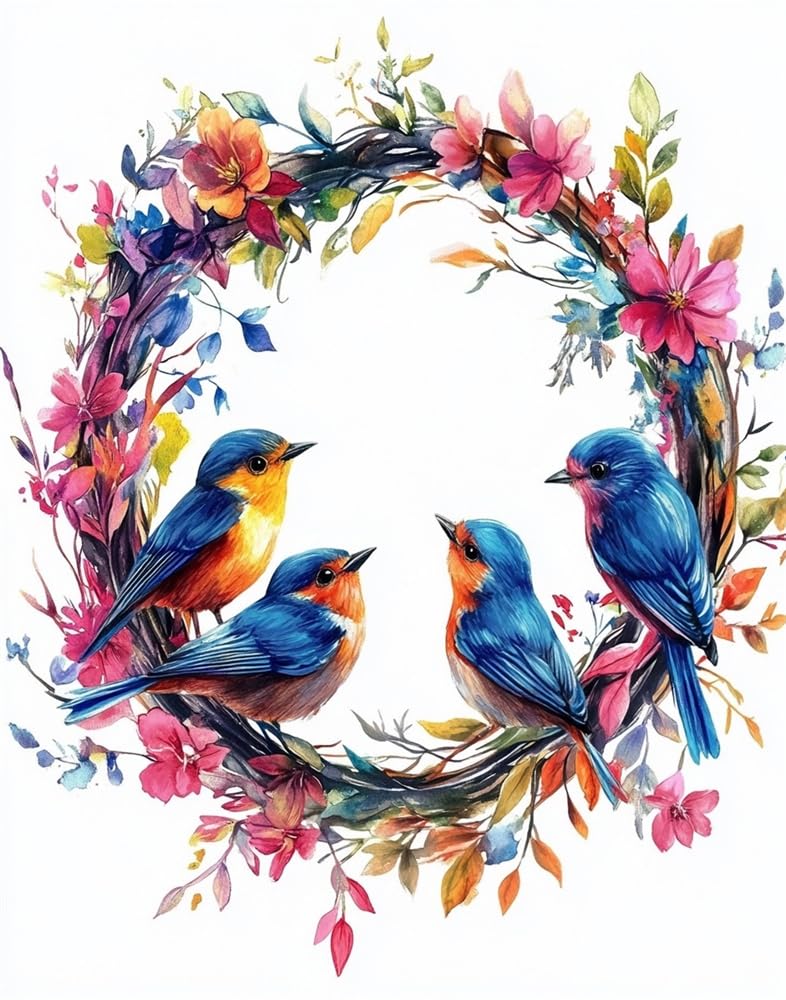 Henypt Cross Stitch Kits Birds in A Wreath Stamped Cross Stitch Preprinted 11Ct Fabric Cross Stitch DIY Art Embroidery Kits for Adults (Stamped)