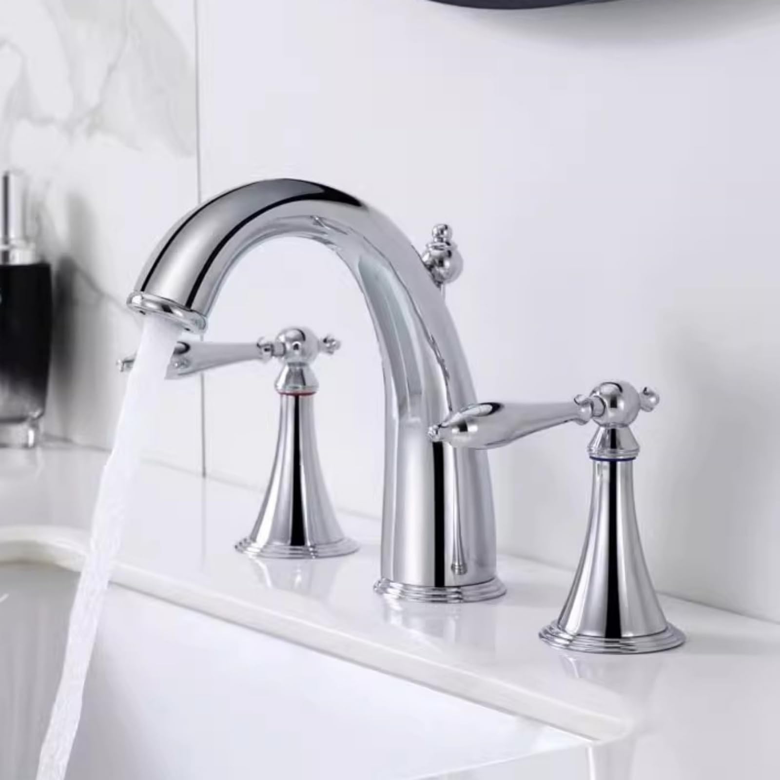 Rubinetto per lavabo da Bagno, Miscelatore per lavabo con piletta a Scomparsa, Grigio, 3 Fori, Montaggio su Piano, Pulsante di Scarico Click Clack, piletta a Scomparsa per Vasca da Bagno