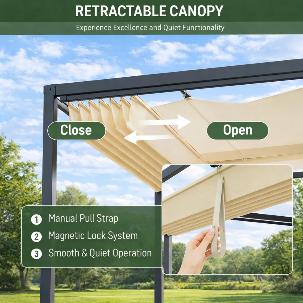 Gazebo 3 x 4 m, beige, pergola in alluminio con tetto apribile, impermeabile UV30+, telaio in metallo stabile 5 cm, parasole regolabile per giardino, terrazza