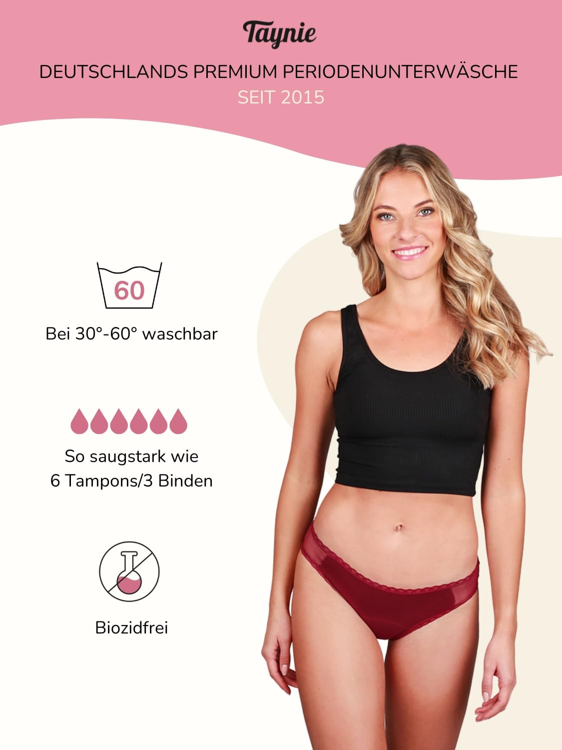 Taynie Lady - Biancheria intima per periodi ultra forte, sanguinamento, lavaggio periodico, biancheria intima mestruale, sostituisce 6 tamponi, durata fino a 12 ore, lavabile fino a 60 °C