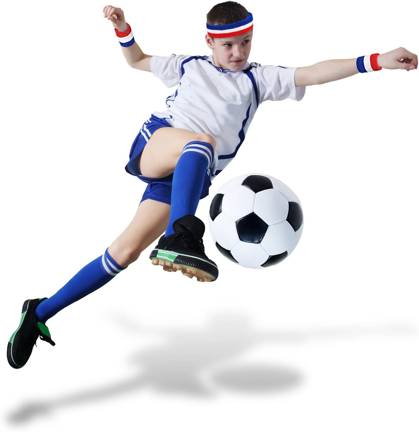 Bememo 15 Pcs Red White and Blue Sweatband Set for Men Women USA Striped Headband Football Wristband Sports Neon Accessories for 80s Costumes Cosplay Party Youth Basketball Tennis Running - Image 7