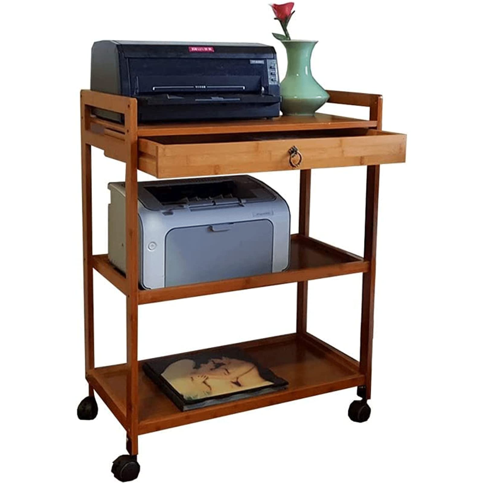 ZUMAHA Multilayer 3-Tier Printer Stand with Wheels, Media Equipment Floor Stand, Printer Storage for Home & Office, Sturdy & Durable Audio Bracket Mobile
