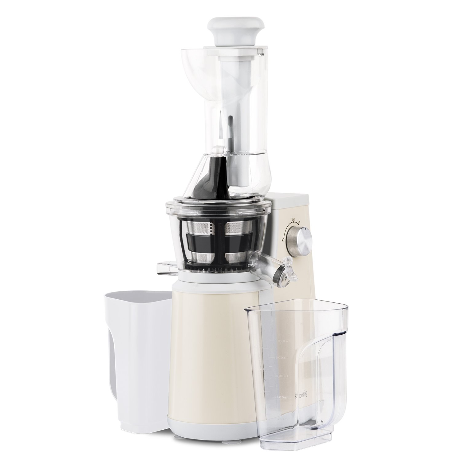 H.Koenig GSXR1952 Estrattore di succo,3 Filtri per succo,Tubo Extra Large, 60 giri/min, Spremitura Lenta, Acciaio Inox, BPA Free 1L, 400W