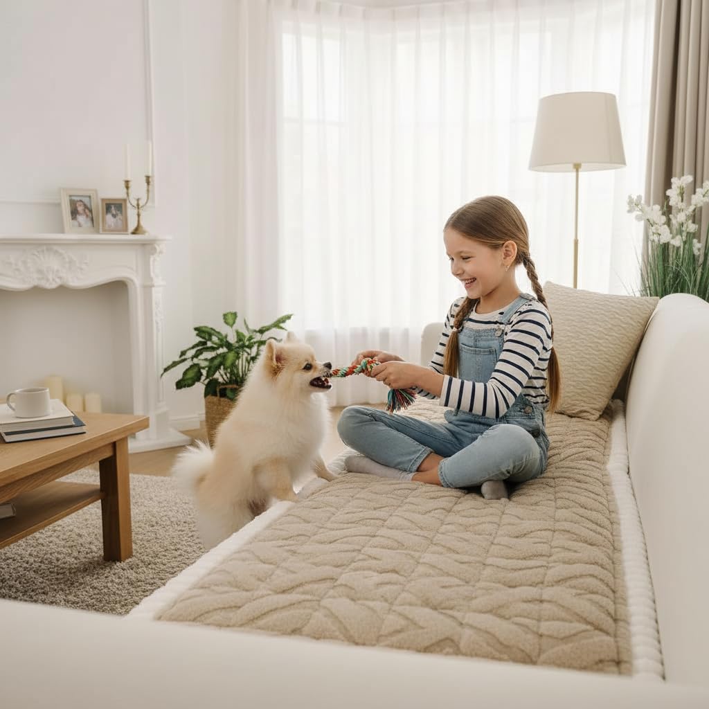 SHACOS 29.5"x72.8" Large Couch Cover for Dogs Non Slip Washable, Soft Fuzzy Pet Couch Covers for 3 Cushions Sofa, Pet-Friendly Couch Protector Sofa Pad, Brown
