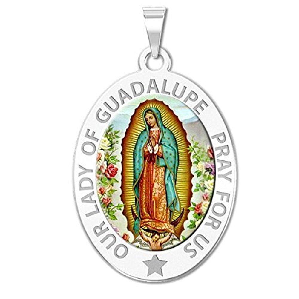 PicturesOnGold.com Our Lady of Guadalupe Religious Medal Oval - in Sterling Silver and 10K or 14K Gold