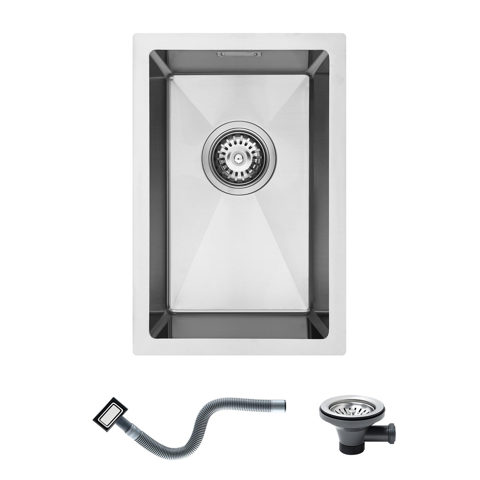 KINKIBOS304 Stainless Steel Kitchen Sink, 30 x 45 cm Rectangular With Overflow, 1 Basin for 45 cm Base (Without Tap Hole)