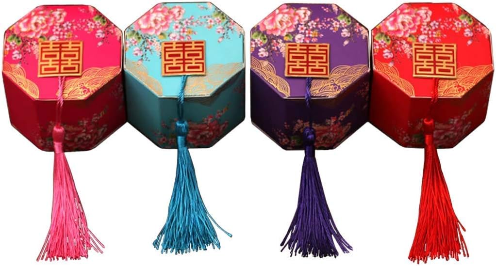 Lorigun Chinese Style Candy Box Wedding Candy Gold Stamping Box Double Xi Word Is Auspicious And Wishful Festive Octagonal Box Gift Box Randomly Mixed Colors 20Pcs