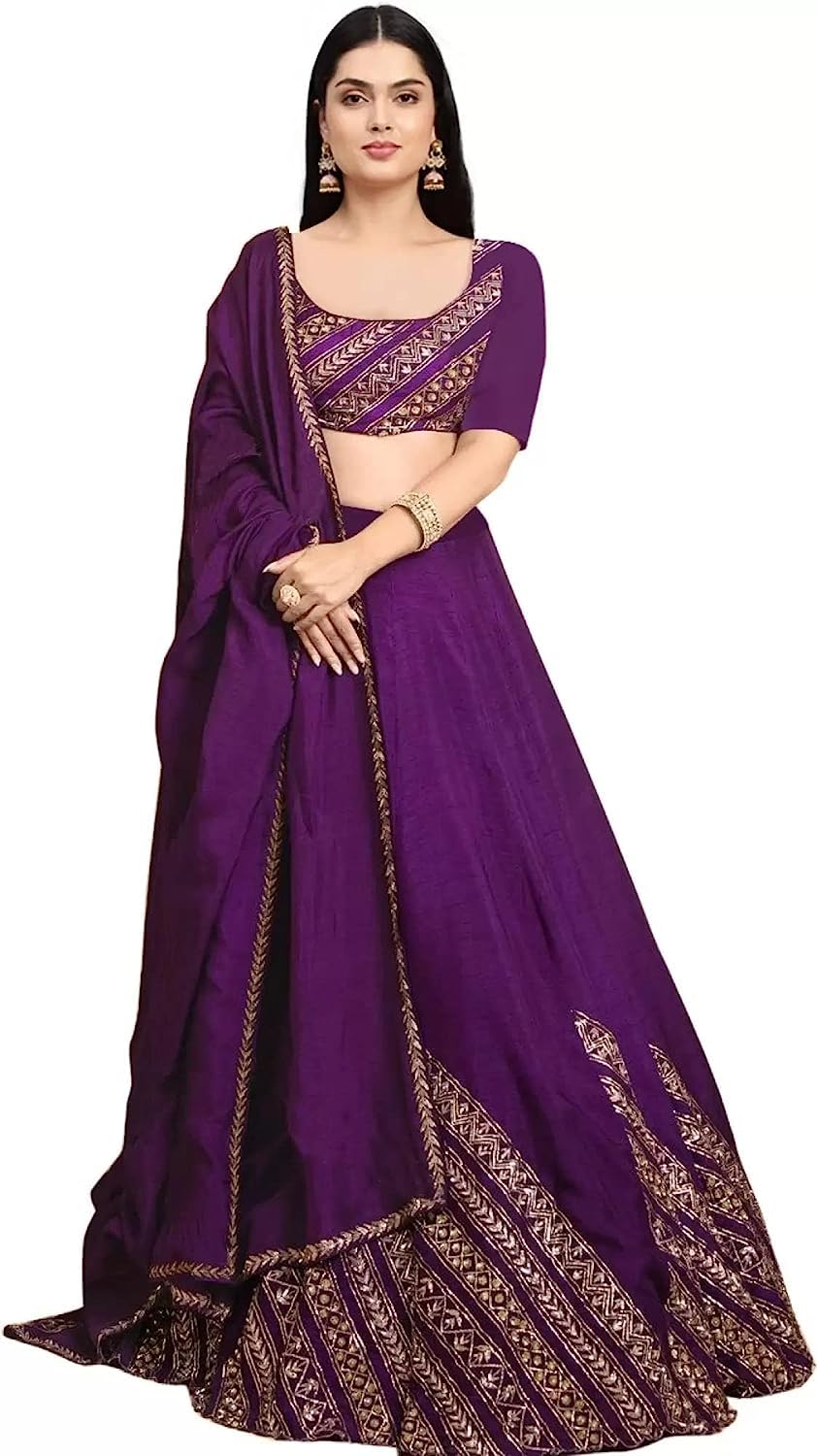 BRIDAL4FashionWomen's Soft Silk Semi stitched Lehenga Choli Wedding Embroidery Work Free Size