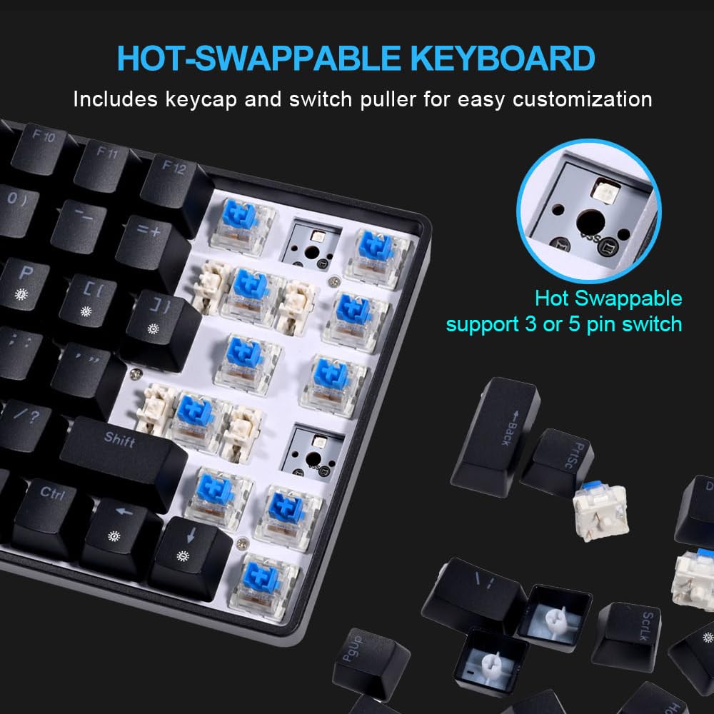 FOXXRAY HKM-S93 mechaniczna klawiatura do gier, kompaktowa, 75% układ, wymienna klawiatura do gier, niebieski przełącznik, podświetlenie RGB z konfigurowalnymi klawiszami, 84-klawiszowe, przewodowe