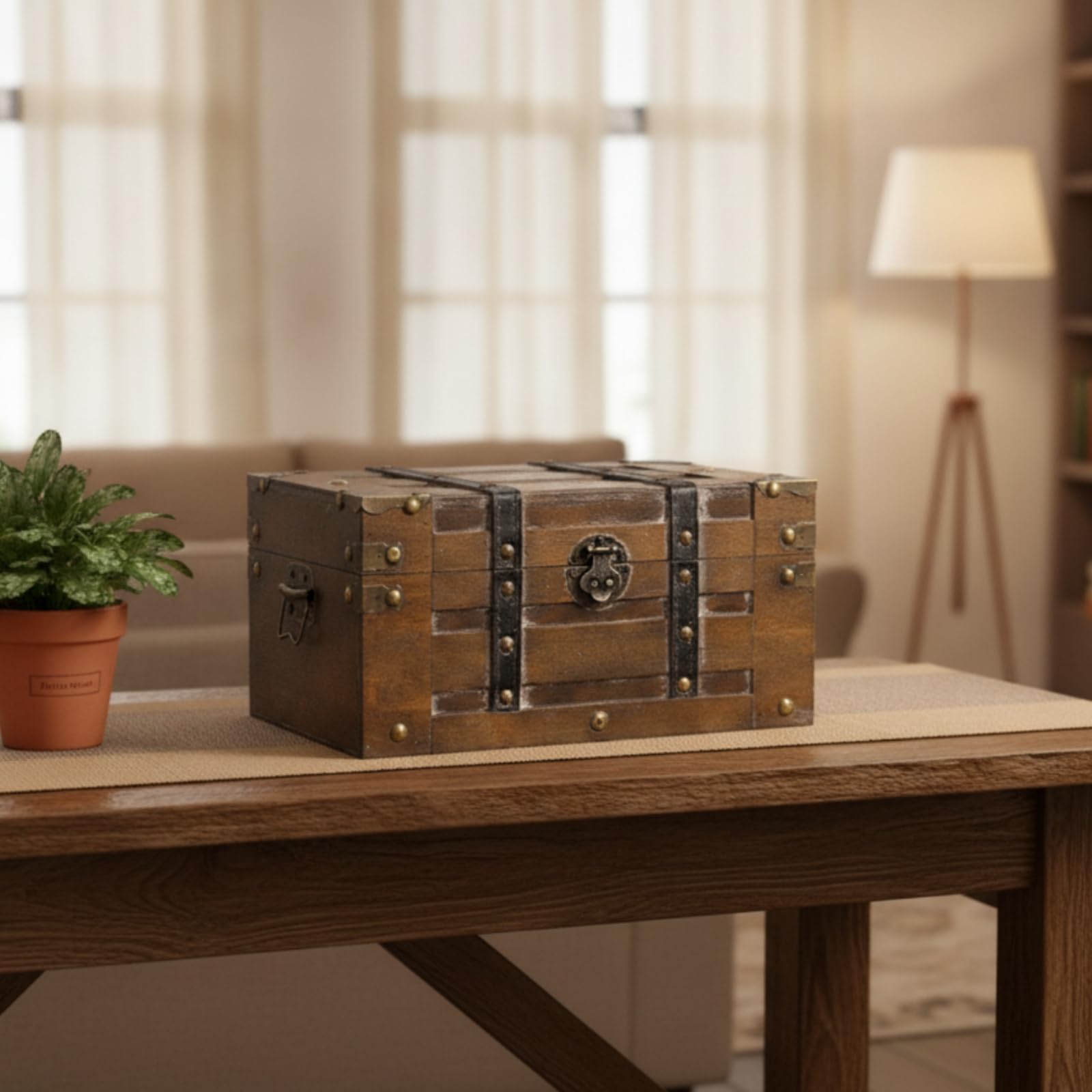 in Legno Compatto, 6266I-02-棕色大号, Grande | Decorativo, Scrigno Del Tesoro, Retrò, con Chiusura Frontale, per Libreria