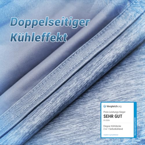 Elegear Kühldecke 130 x 170cm, Japanische Arc-Chill 3.0 Q-Max0,5 Kühlfasern Selbstkühlende Sommerdecke, Doppeltes Kältegefühl absorbiert Körperwärme, kühlende Decke für Menschen Dünne Wohndecke Blau