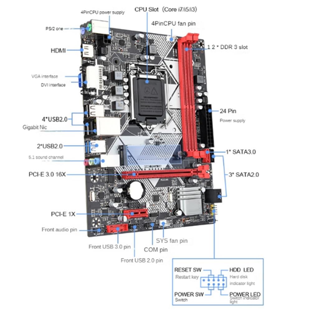 B75-H płyta główna do komputera stacjonarnego z 1X8G DDR3 1600 MHz RAM LGA 1155 części zamienne akcesoria do procesora I3 I5 I7 USB 3.0 SATA 3.0 obsługa do 16 GB