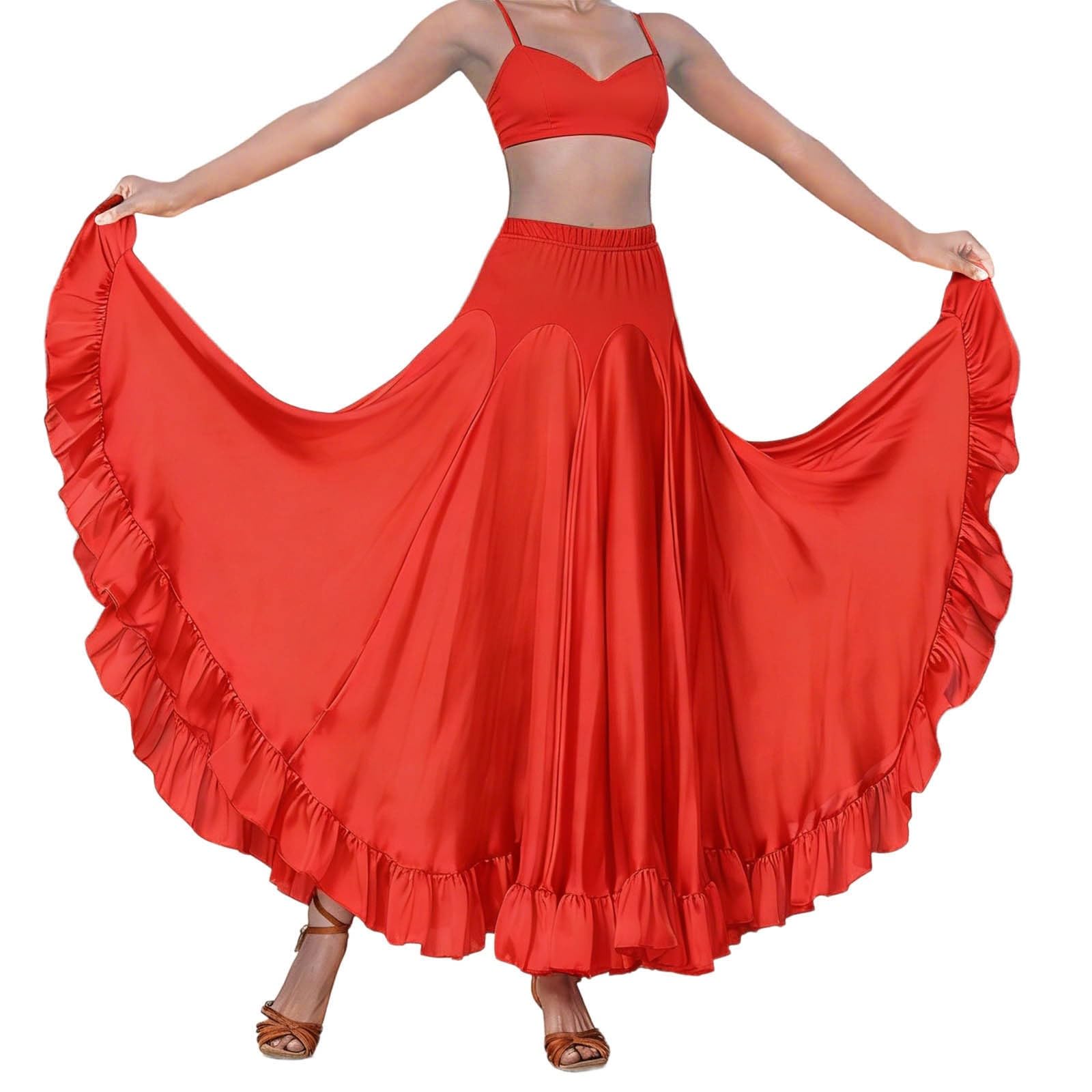 Générique Jupe Traditionnelle pour Danse Folklorique féminine avec Volant élégant et Coupe évasée midi