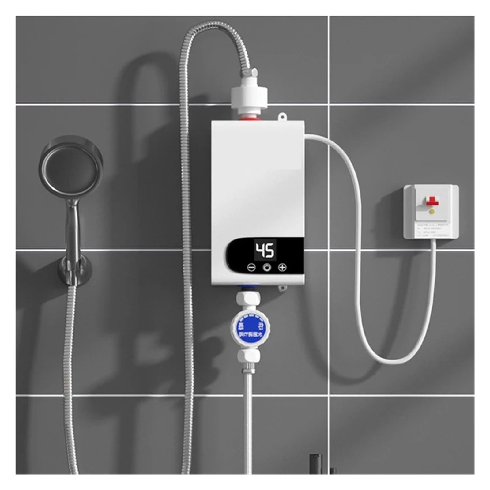 Mini Scaldabagno Istantaneo Da Cucina, Bagno, Elettrico Montato A Parete, Display LCD Dela Temperatura Con Set Doccia Veloce E Comodo(5500W)
