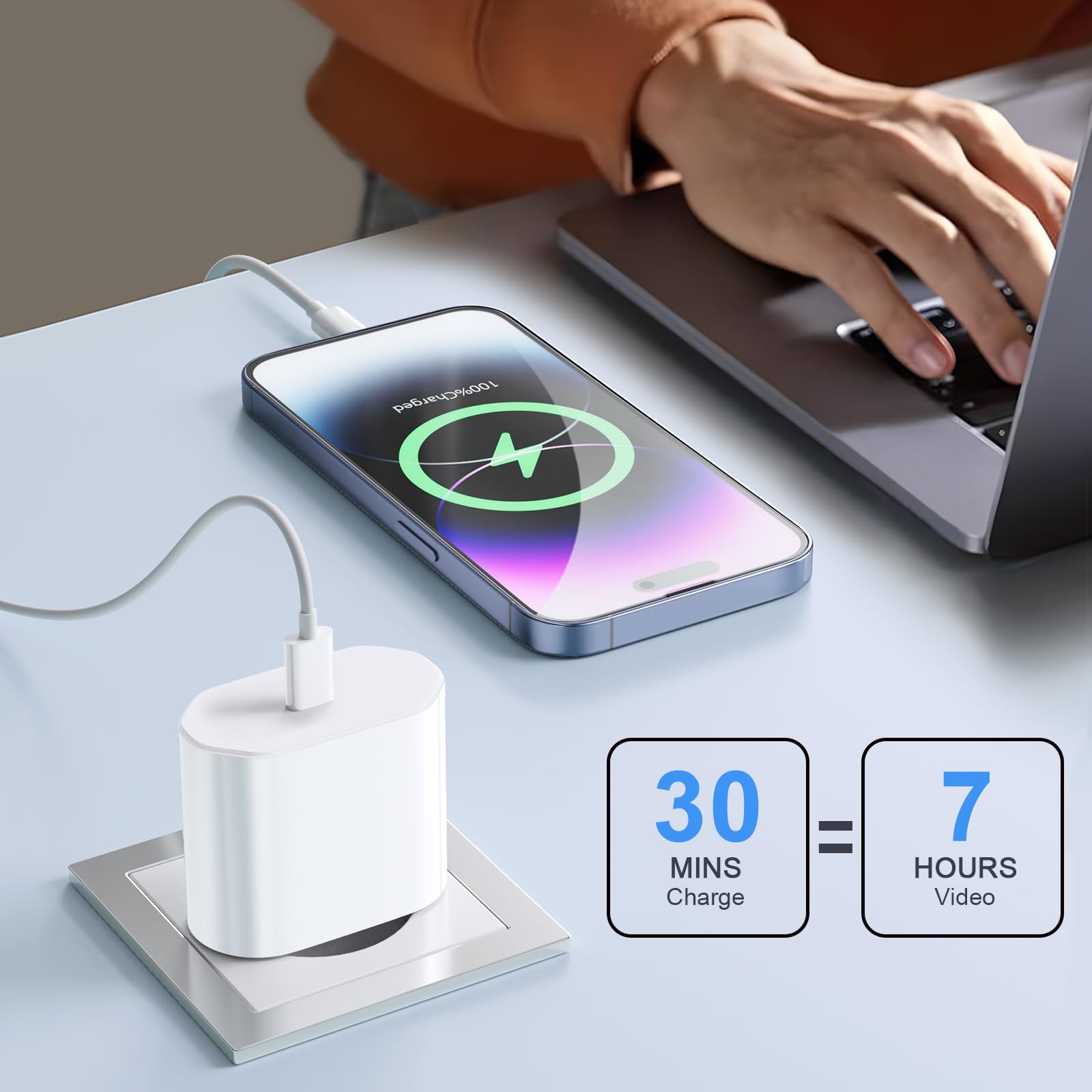 Caricatore iPhone con Cavo iPhone, Caricatore USB C con Cavo iPhone da 2M, Caricabatterie iPhone da 20W, Caricatore Portatile per iPhone 14/13/ 12/11/ X/ 8/7