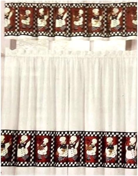 Chef Kitchen Window Tier and Valance Set Red, Black, White