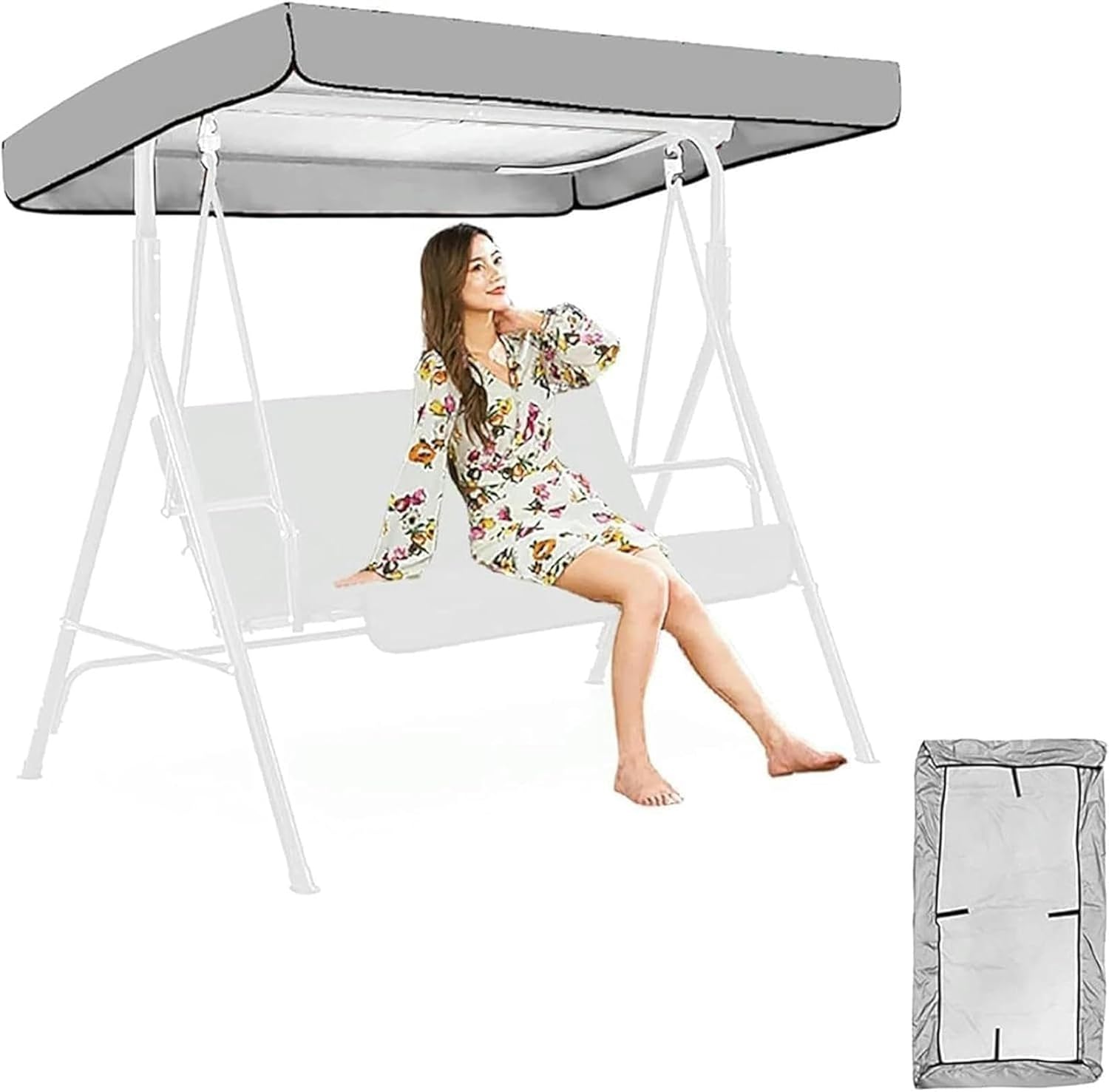 Patio Swing Chair Canopy Replacement 3 Seat Porch Swing Canopy Outdoor Porch Swing Seat Canopy Cover Waterproof Windproof Sun Shade Awning Cover (Color : Gray, Size : 75x47x9inch)