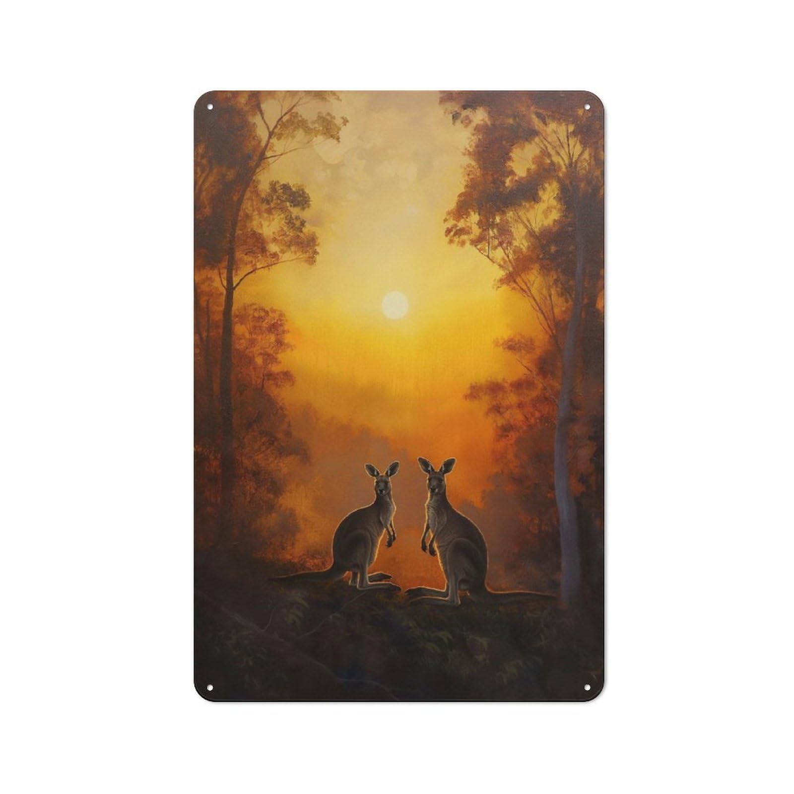 Junmoney Style-1 Vintage Metal Sign With Kangaroo Forest Sunset Design 30X20cm, Rustic Bar Wall Plaque For Bar, Kitchen, Garage Or Games Room