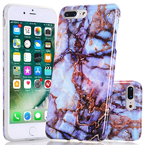 iPhone 7 Plus Case, Wastou(TM) [Marble Stone Pattern Series] Soft TPU Creative Marble Case for iPhone 7 Plus (Mystery Blue)