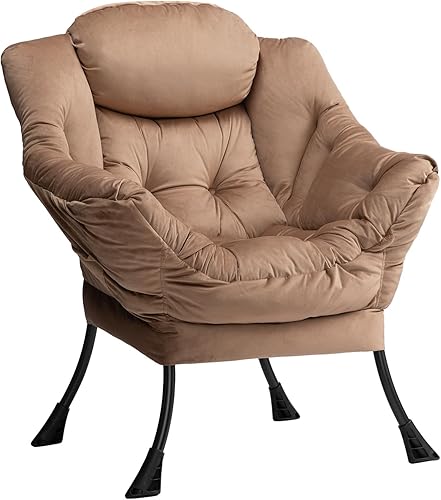 HollyHOME - Silla perezosa grande de tela moderna, silla de lectura cómoda de gran tamaño, silla de descanso acolchada gruesa con reposabrazos,