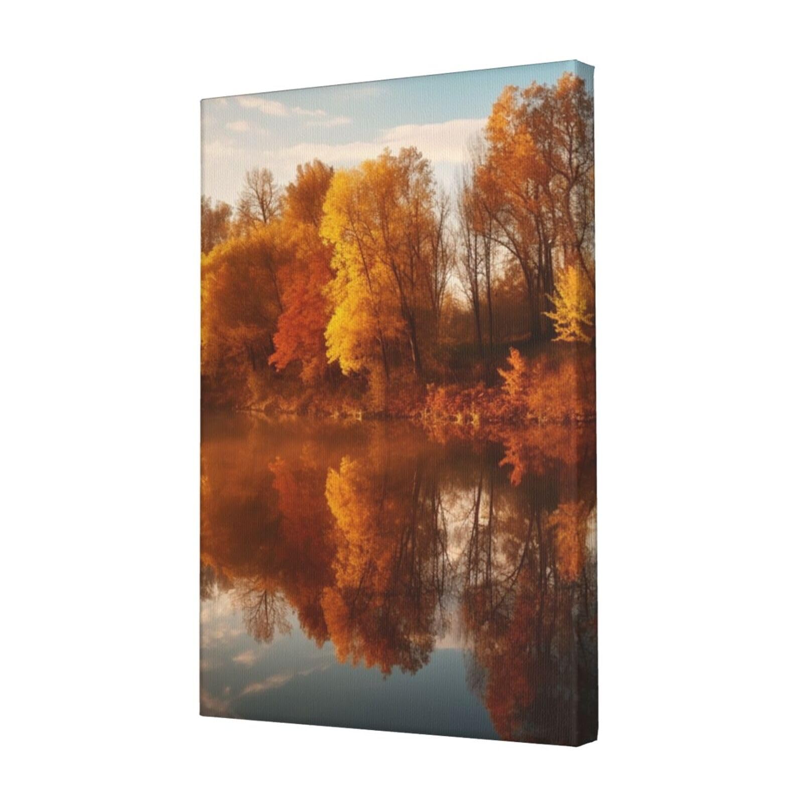 FodPand Autumn Forest Reflected Canvas Wall Art for Living Room Wall Decor 12"x18" Modern Artwork Painting Pictures Hanging Canvas Prints Aesthetic Wall Art for Bedroom Bathroom Office Wallart Decor