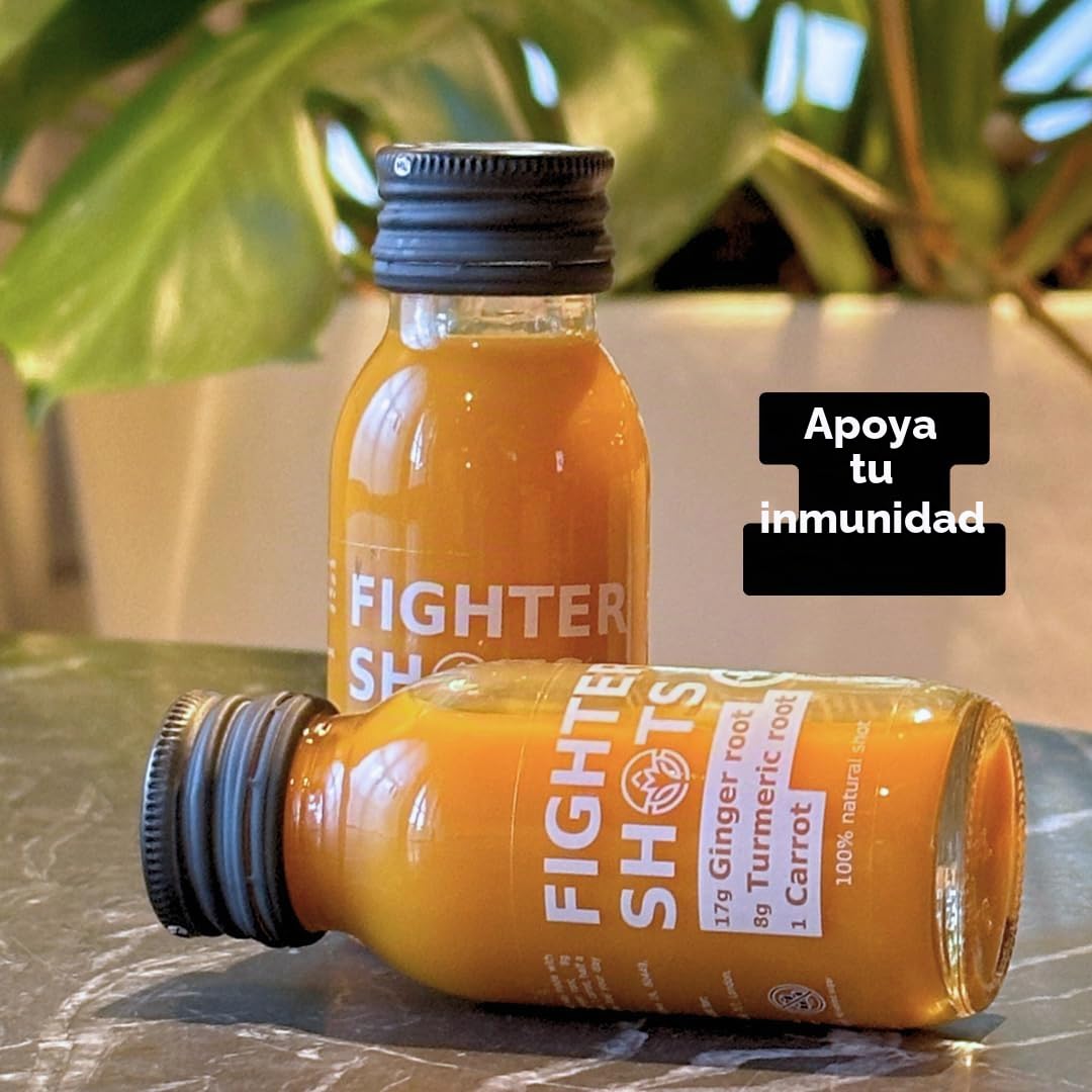 Fighter Shots Ginger Turmeric Shots (Vegan/12x60ml) | Fresh & Fiery Ginger Shots for Immune Support | Boosts Energy | 100% Natural/No Nasties | Rich in Antioxidants | Packed with Vitamin C