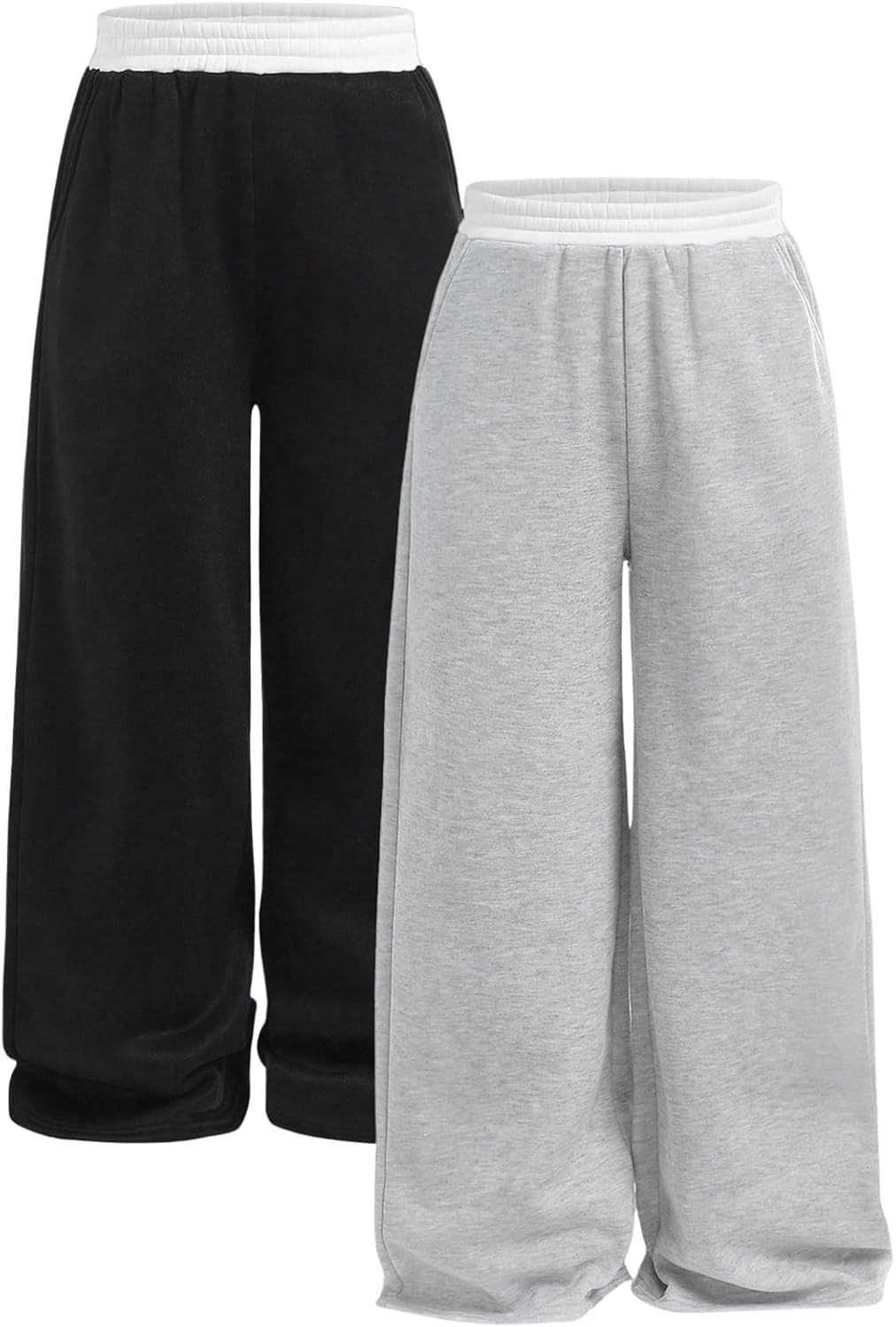 Girl's Wide Leg Sweatpants Elastic Waist Color Block Baggy Sweatpants Joggers Track Pants 2 Pack
