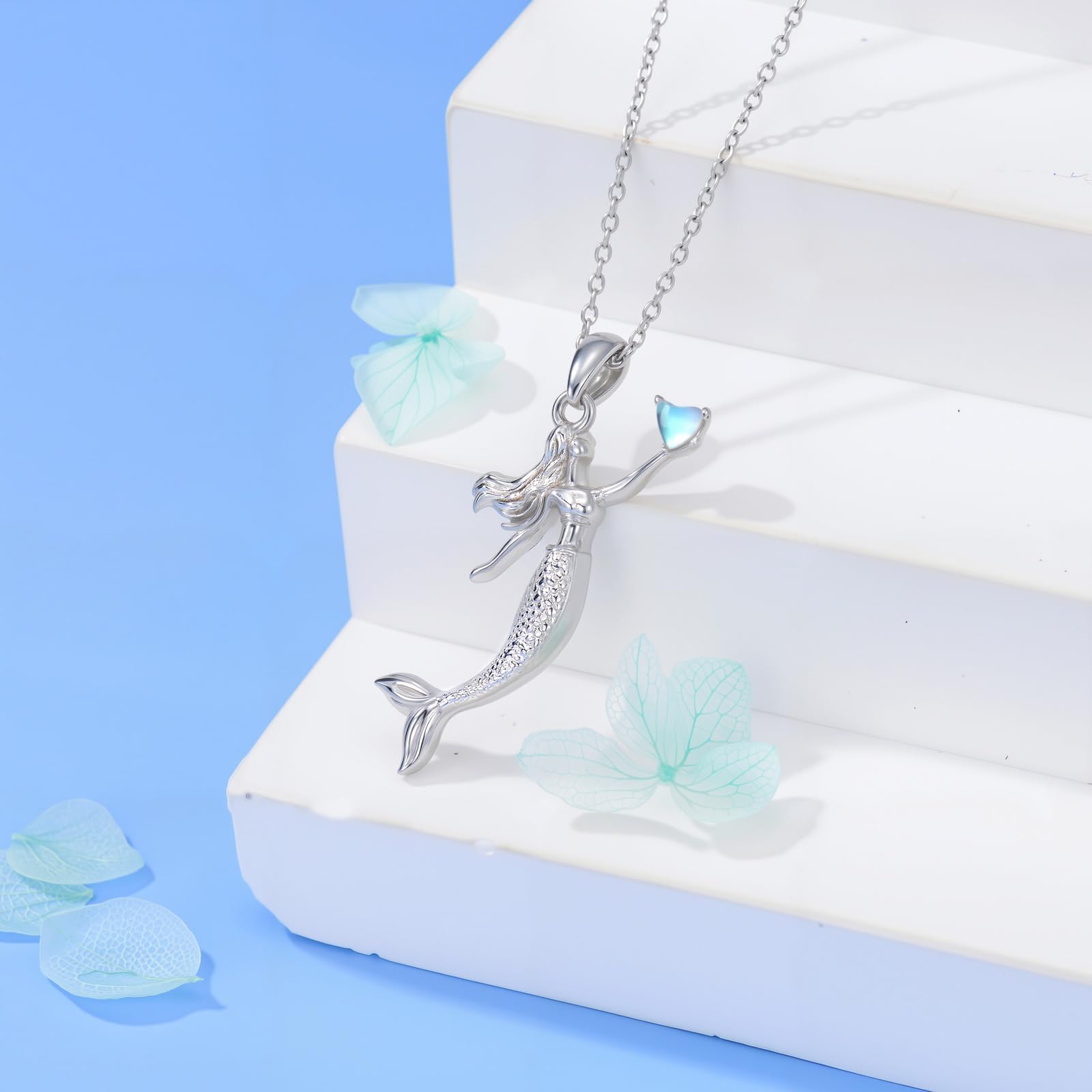 Meerjungfrau-Halskette 925er Sterlingsilber Mondstein Meerjungfrau-Anhänger Schmuck Geschenke für Frauen