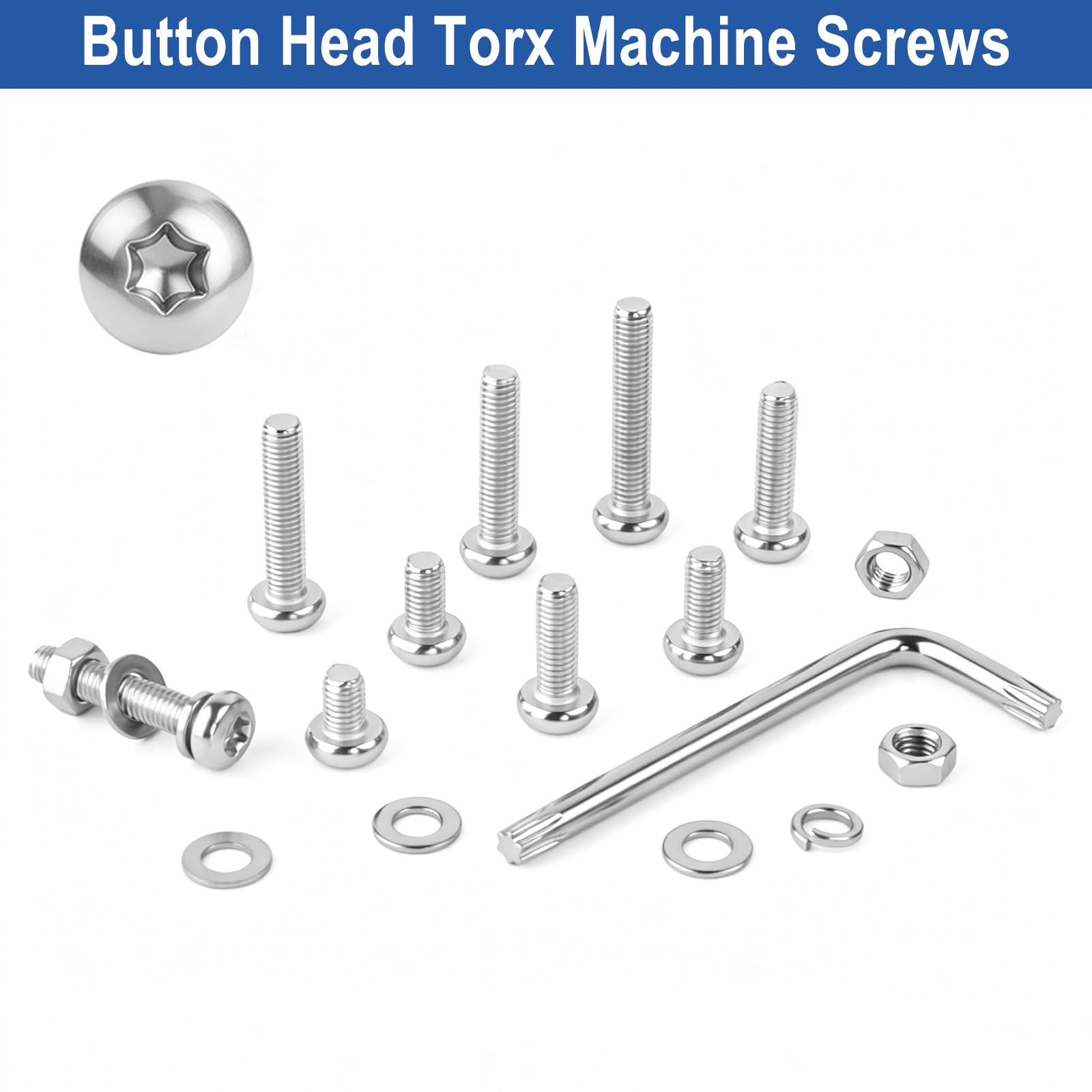 Set di viti Torx M4, 480 pezzi, in acciaio inox 304, viti a testa svasata, viti a testa tonda, viti a macchina, dadi e rondelle, assortimento di punte T20