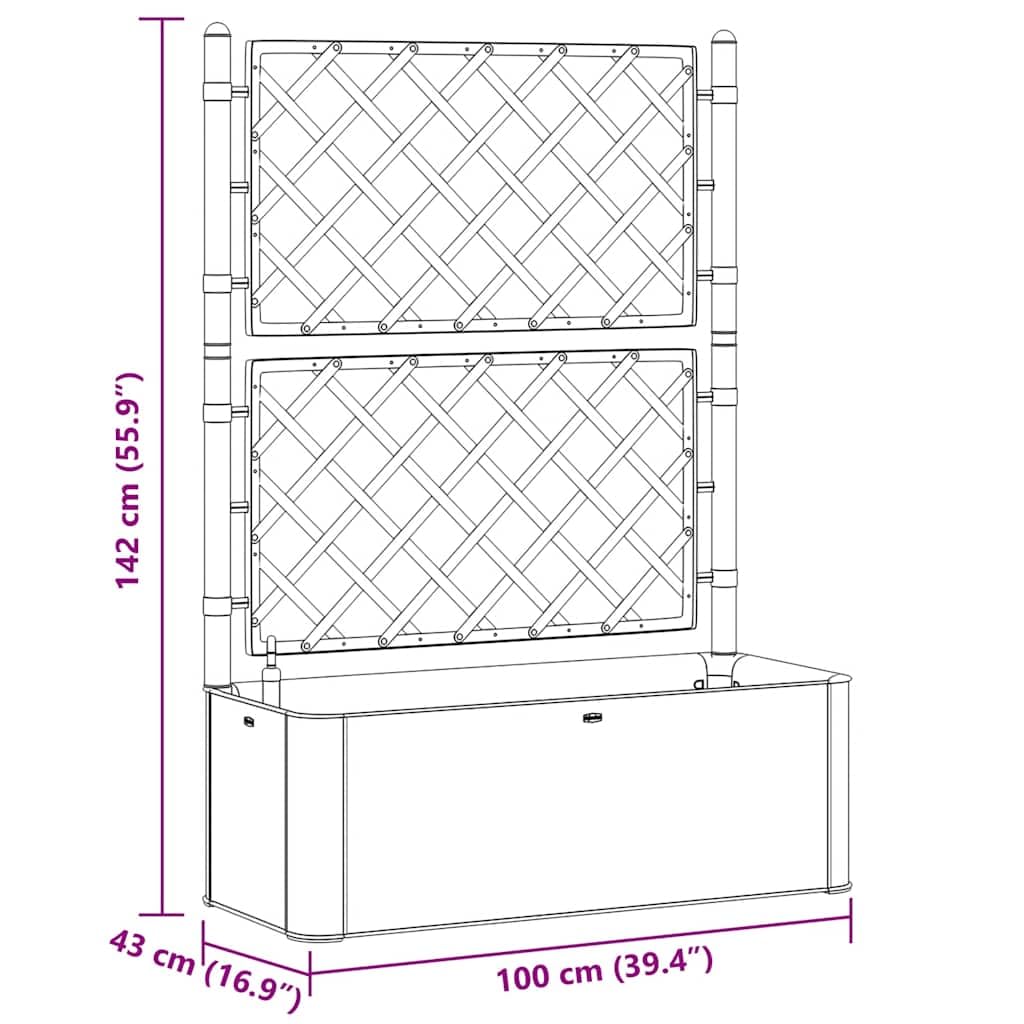 vidaXL Tuinbak met Trellis - Mokka 100 x 43 x 142 cm - 90 L - PP - Vorst- en UV
