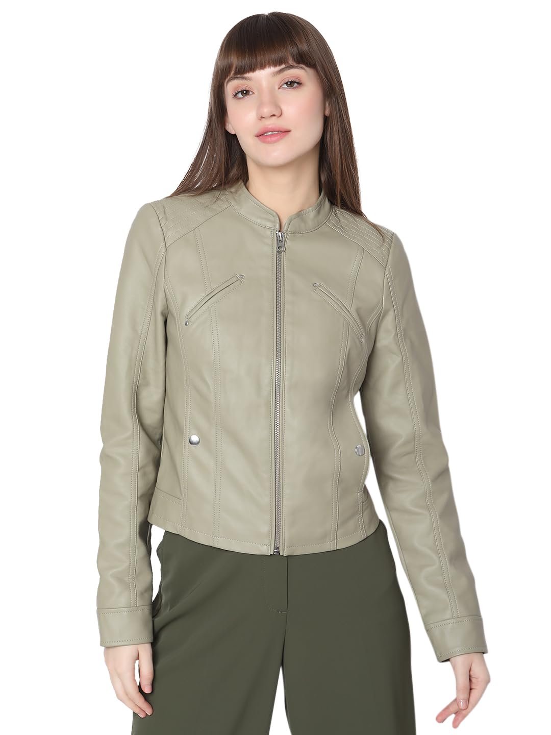 vero moda Women's Standard Length Leather Jacket-picture-53