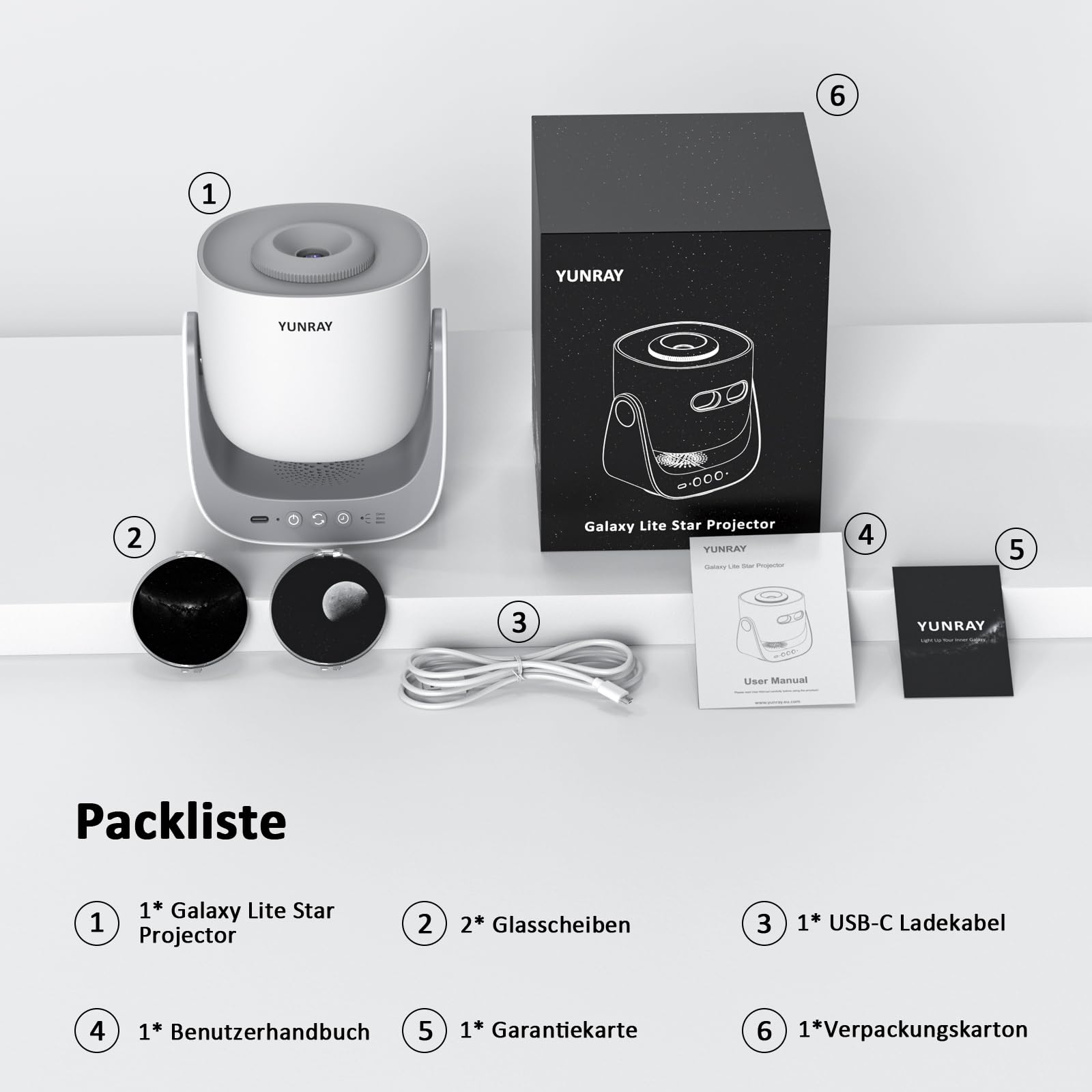 YUNRAY Sternenhimmel Projektor, Galaxy Projektor Planetarium Kinder Erwachsene Sternenprojektor Weltraum Nachtlicht Projektor mit 2 Discs & Timer, Creative Lighting für Weihnacht Geschenk