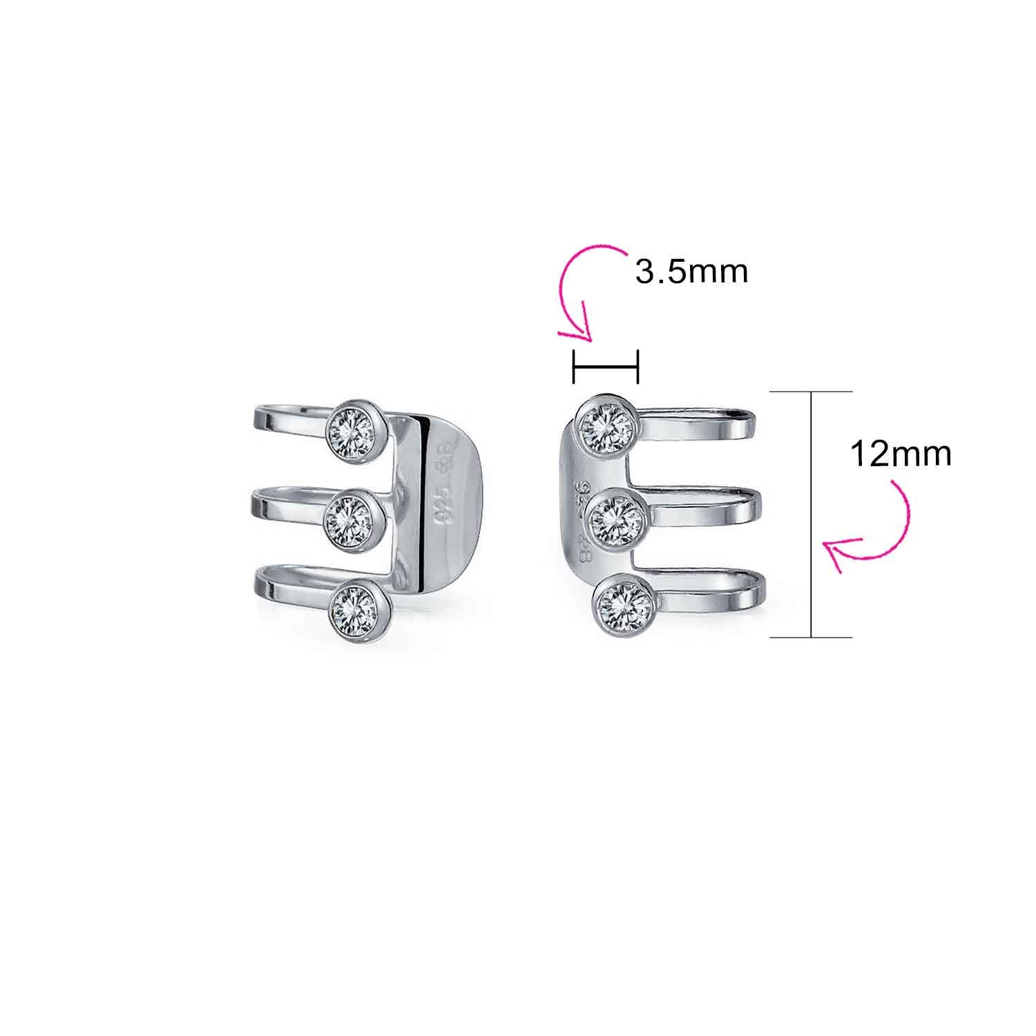 Minimalistische Geometrische Drei CZ Lünette Wrap Helix Streifen Linie Dreifachband Knorpel Ohrmanschetten Ohrringe Gelbgold Plattiertes .925Er Sterlingsilber